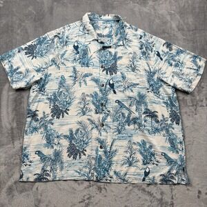 Tommy Bahama Bird's-Eye View Tropical-Print Button-Down Silk Camp Shirt Sz 2XLB